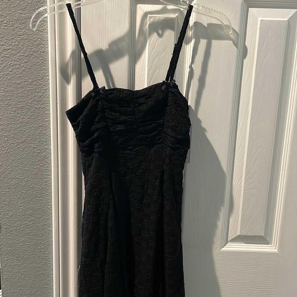 Women’s Lace Knit Ruched Mini Babydoll dress NWT black XS